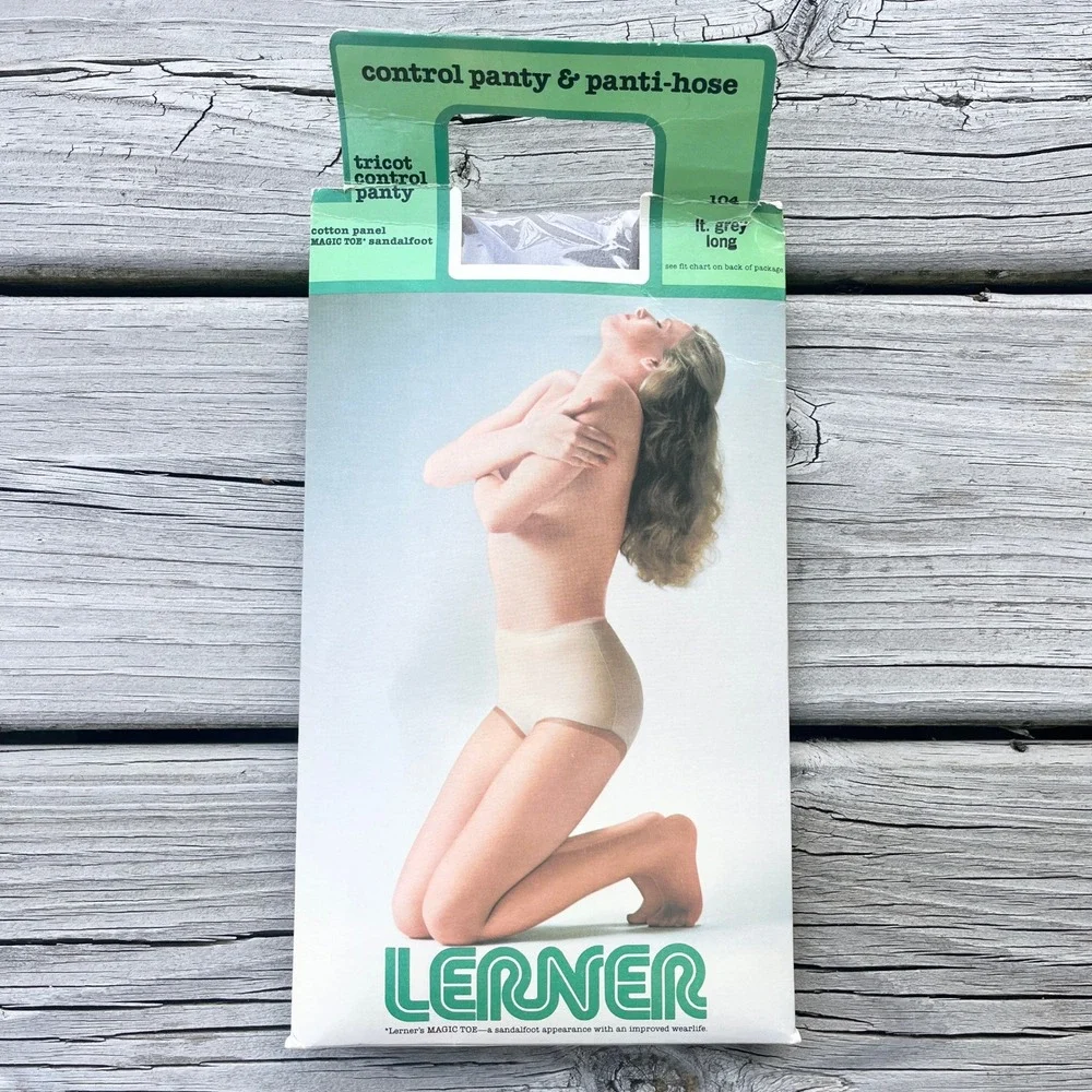 VTG Lerner Tricot Control Panty Hose Light Gray Magic Toe Sandalfoot Long NOS